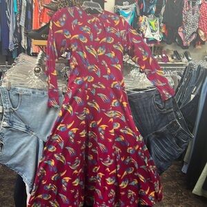 Vintage Joanie Char Red Abstract Feather Print Fit & Flare Maxi Dress